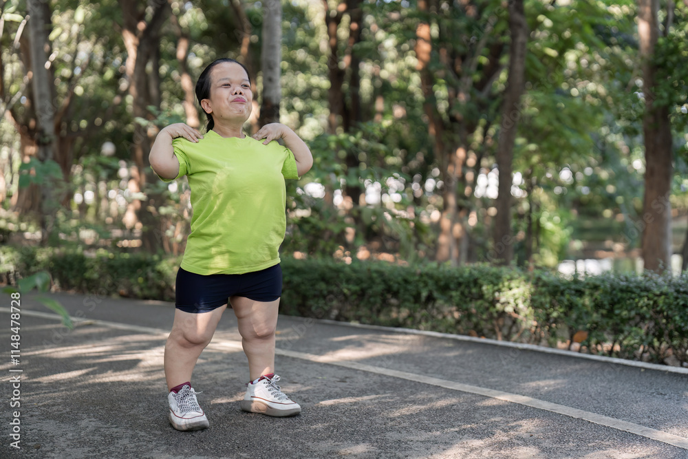 Woman Jogging in a Lush Garden Setting, Embracing Nature and Fitness in a Serene Outdoor Environment Woman Jogging in a Lush Garden Setting, Embracing Nature and Fitness in a Serene Outdoor Environment