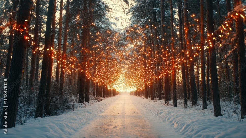 Illuminated Christmas Trees with Red and Golden Gar Illuminated Christmas Trees with Red and Golden Gar