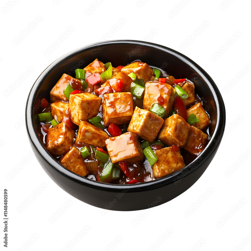 Inviting Braised tofu in spicy garlic sauce Isolated On Transparent Background Inviting Braised tofu in spicy garlic sauce Isolated On Transparent Background