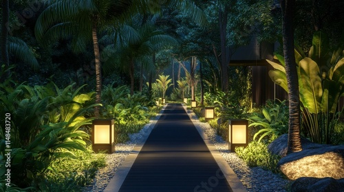 Zen Garden Walkway Illuminated at Night