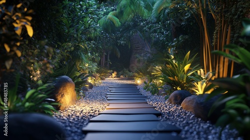 Zen Garden Walkway Illuminated at Night