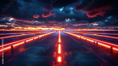 Futuristic Highway Sunset  A Vibrant Drive into the Evening