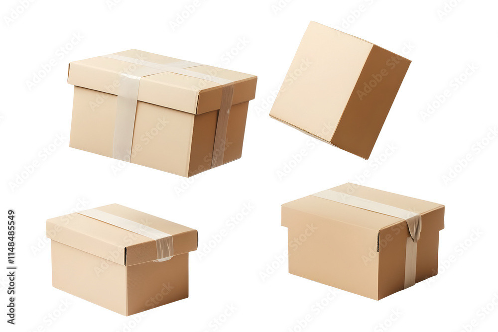 Floating cardboard boxes isolated on a transparent background Floating cardboard boxes isolated on a transparent background