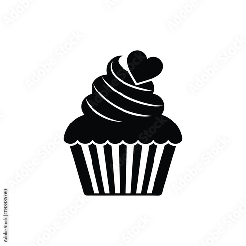 cupcake with cherry silhouette icon vector illustration