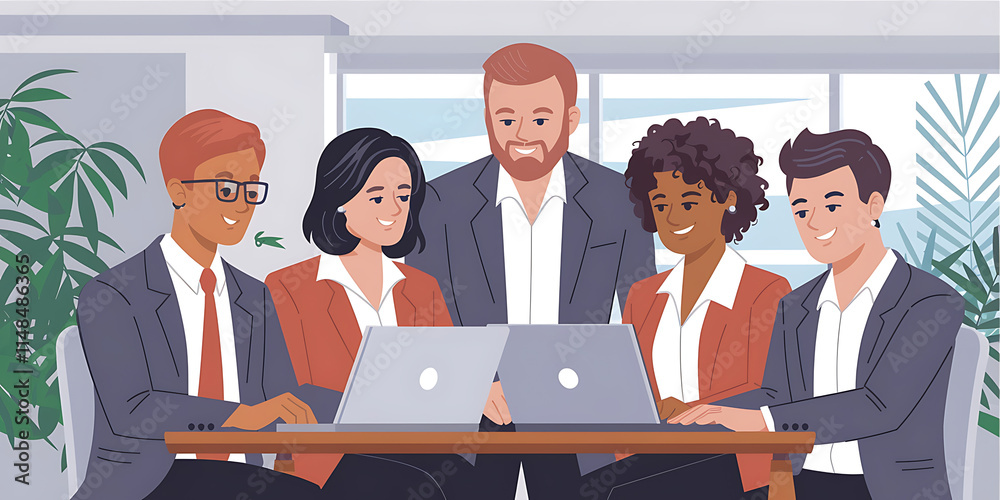 A vector illustration of a diverse business team working together A vector illustration of a diverse business team working together