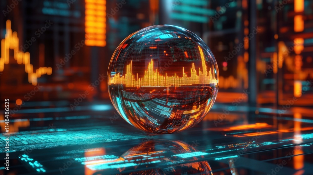 Futuristic Digital Sphere with Data Visualization and Technology Effects