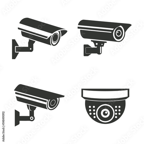 Minimal Security CC Camera set silhouette Vector Design.
