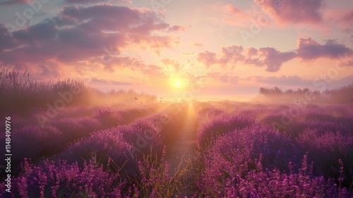 Stunning Ultra HD 7k Panoramic View of Lavender Fields Perfect for Wallpaper, Background Design, and Relaxation Visuals photo