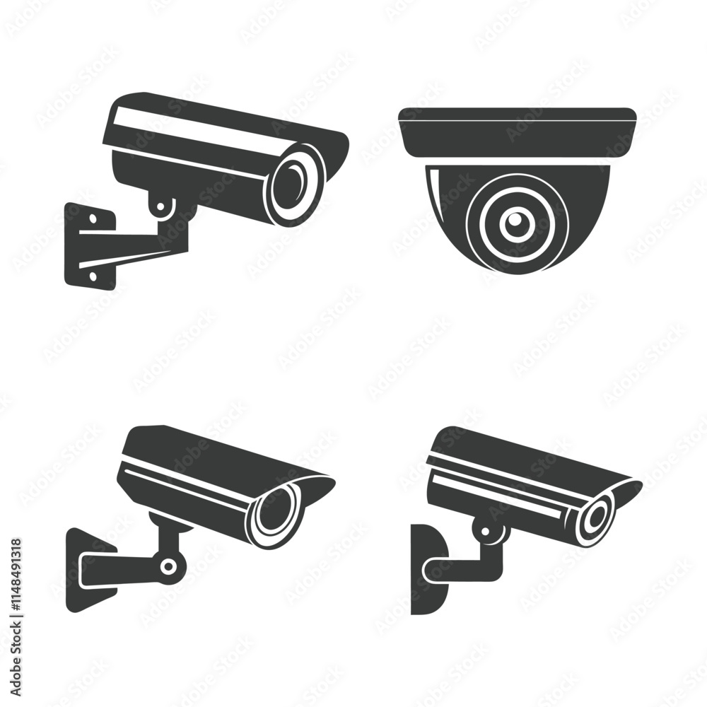 Minimal Security CC Camera set silhouette Vector Design. Minimal Security CC Camera set silhouette Vector Design.