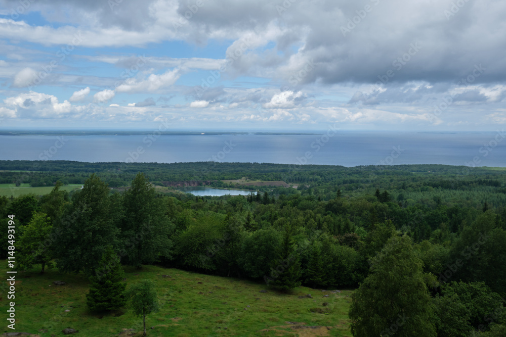 Fototapeta premium Trip to Kinnekulle in Sweden Skaraborg on a rainy summer day in July