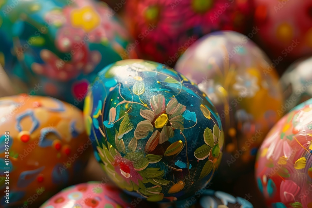 Colorful hand painted easter eggs celebrating spring festivities