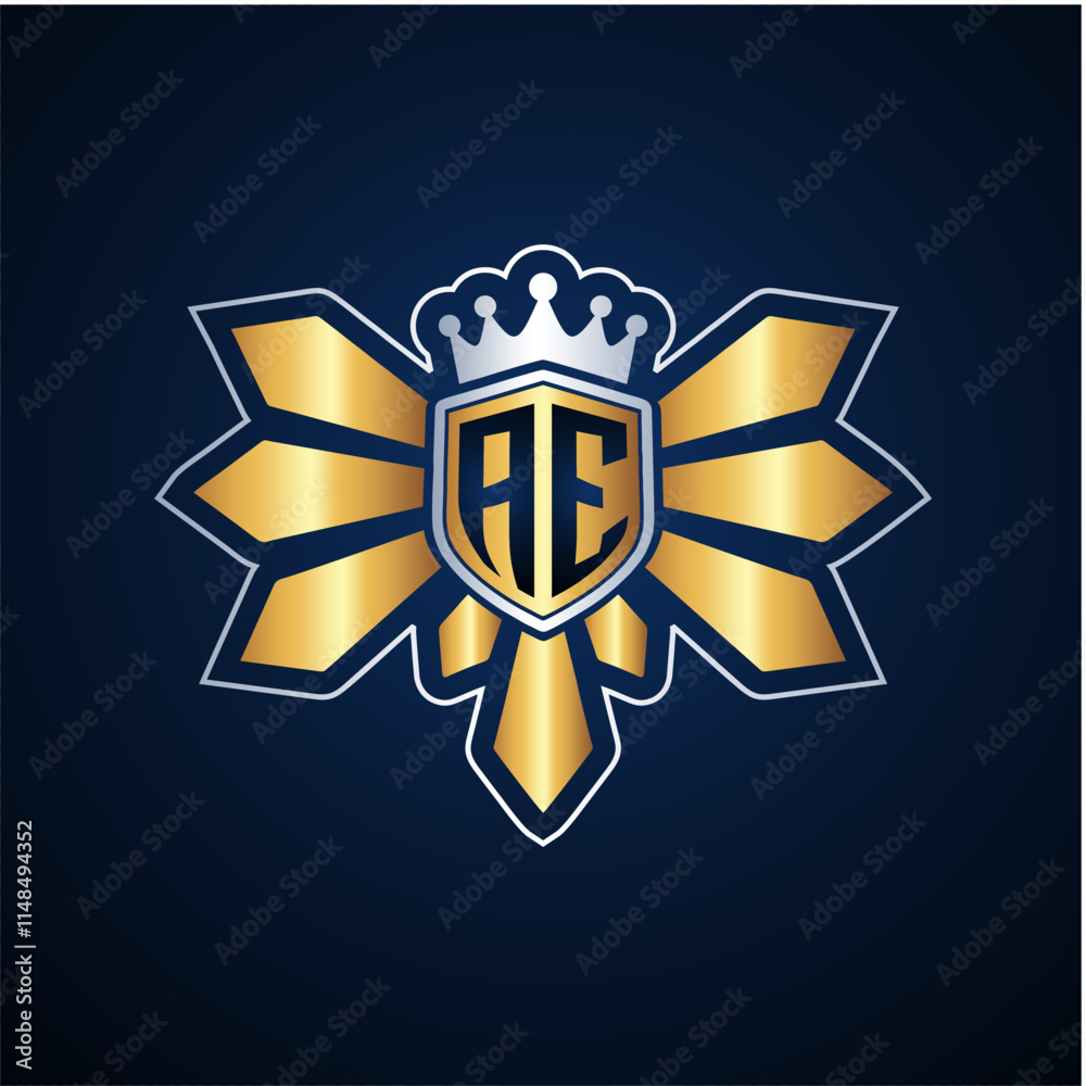 AE initial letters monogram logo for gaming with shield and eagle wing AE initial letters monogram logo for gaming with shield and eagle wing