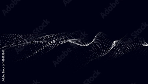 Futuristic wave of moving particles in dark space. Modern big data technologies. Vector illustration.