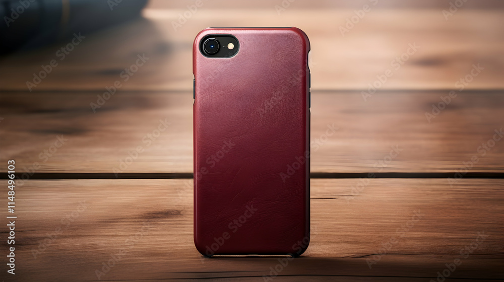 Premium leather phone case, deep burgundy color, textured finish, Premium leather phone case, deep burgundy color, textured finish,