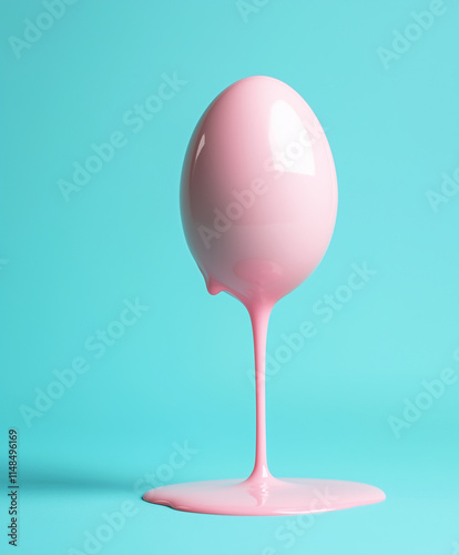 Creative Easter concept with egg and pastel pink dripping paint. Easter dying idea. Minimal Holiday backround.AI photo