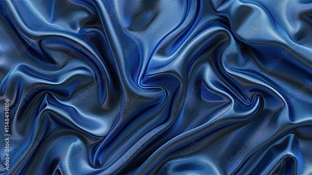 Obraz premium 3D render of blue silk fabric, abstract shapes, white background