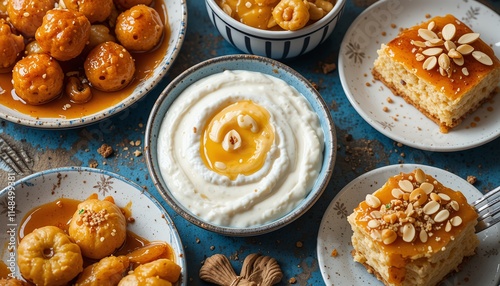 image of cheese cookies with honey topping, enjoyed on a bright morning photo