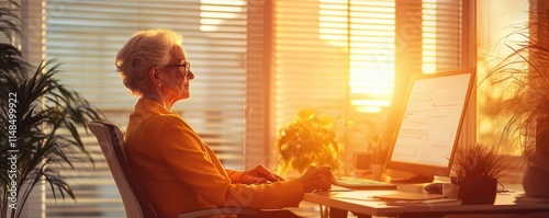 Sunset lit Elderly Woman Fi...