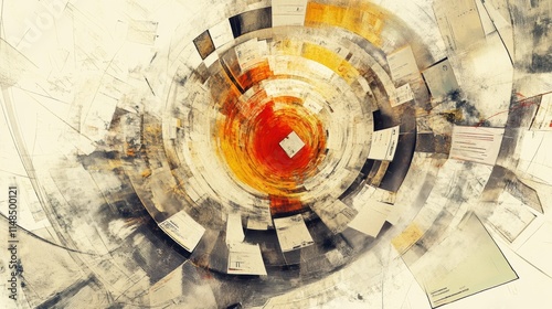 Swirling vortex of documents and data in a dynamic abstract form. Generative AI