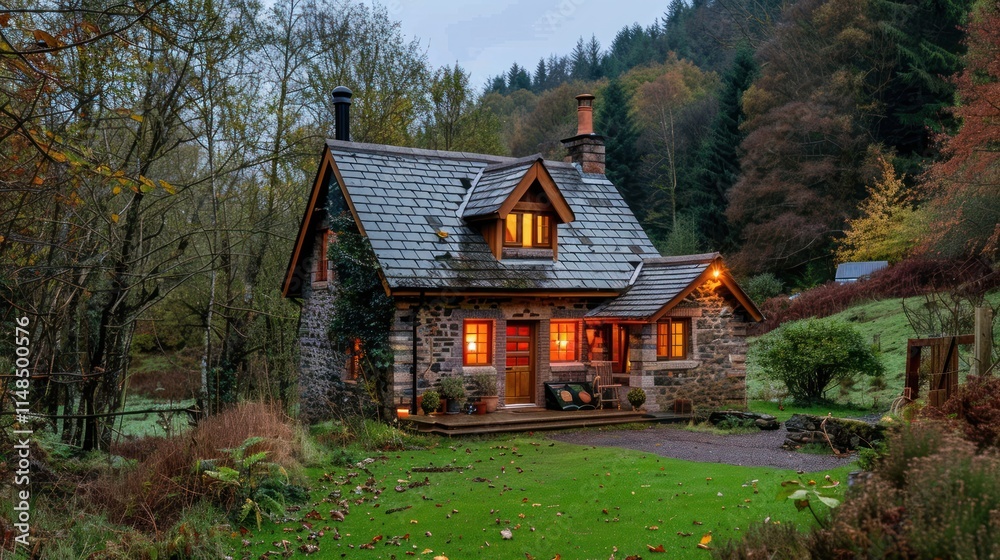 A compact small house with a cozy design, nestled in a picturesque countryside setting, A compact small house with a cozy design, nestled in a picturesque countryside setting,