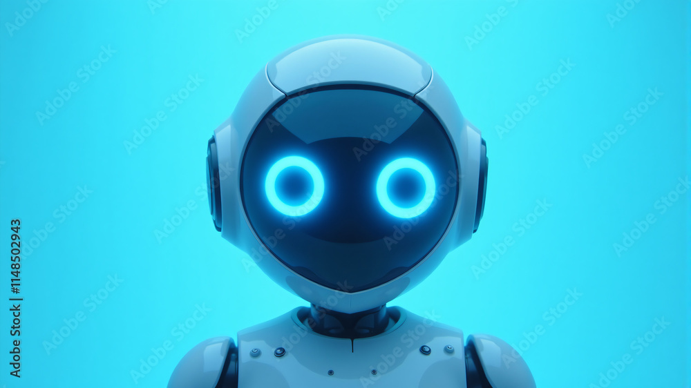A friendly robot design featuring bright blue eyes and a sleek, modern appearance. A friendly robot design featuring bright blue eyes and a sleek, modern appearance.