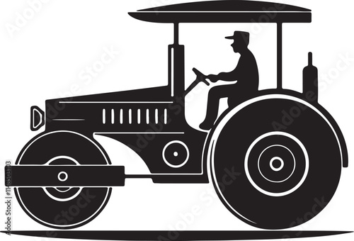 Wonderful modern labor equipment of Road Roller silhouette vector and illustration design photo