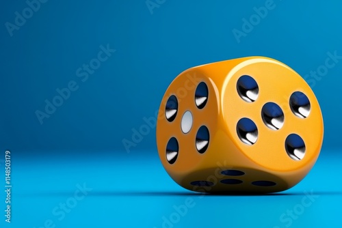 A flat design of a die with the number six visible, surrounded by subtle dots to indicate gameplay, rendered in vibrant primary colors photo