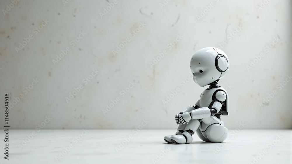 A charming white robot sits quietly, showcasing a sleek design and modern features. A charming white robot sits quietly, showcasing a sleek design and modern features.