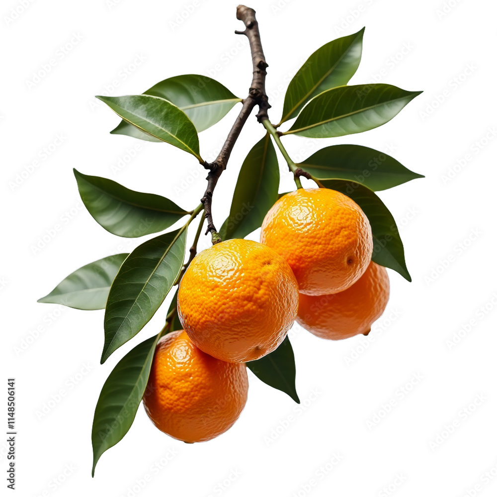 A tree branch with four oranges