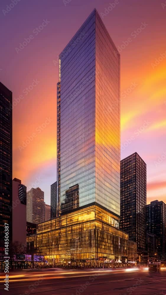 City at Sunset: A Vertical Time-Lapse of a Tall Building and Street Traffic for Smartphone Backgrounds City at Sunset: A Vertical Time-Lapse of a Tall Building and Street Traffic for Smartphone Backgrounds