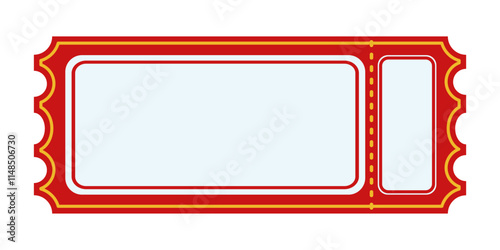 Rectangular Blank Vintage Ticket. Red and yellow retro ticket template with blank space and perforated edges. Event admission concept for circus, carnival, theater, cinema, casino, club.