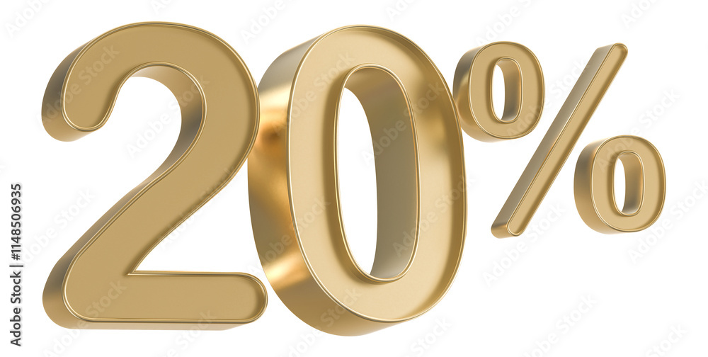 20 Percent Off Sale Number Gold 3D Render 20 Percent Off Sale Number Gold 3D Render