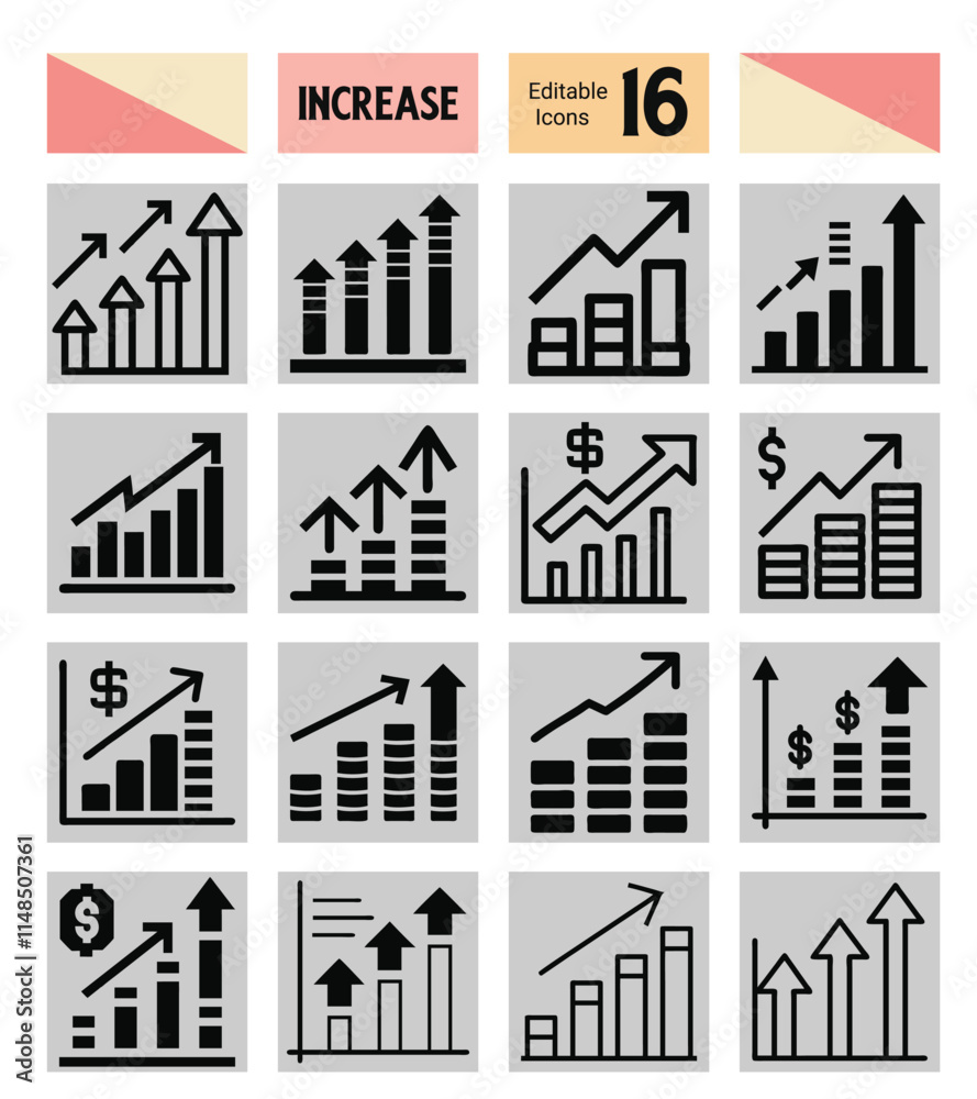 Fototapeta premium Customizable Increase Icon Set Vector Illustration