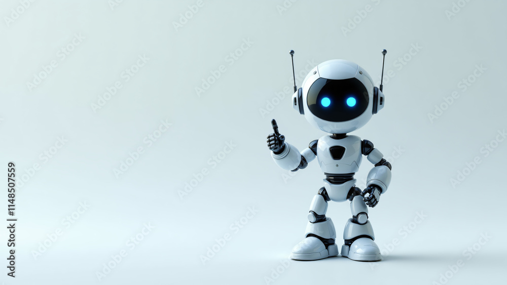 A charming small robot with a white body and blue eyes, perfect for kids. A charming small robot with a white body and blue eyes, perfect for kids.