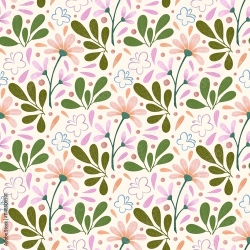 Pinky flower seamless pattern 