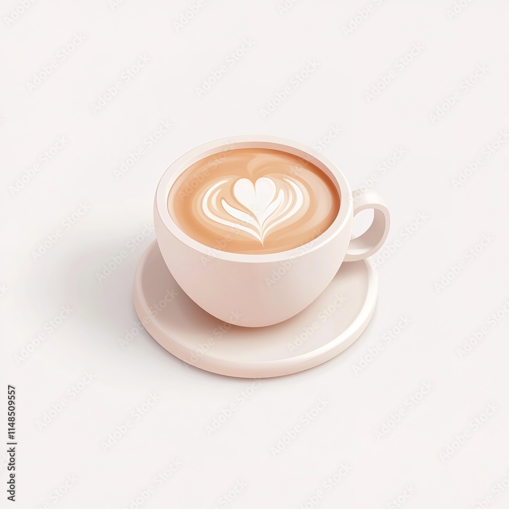 Adorable 3D Isometric Coffee Cup Icon in Minimalist Style – Cute Miniature with Soft Round Form on White Background Adorable 3D Isometric Coffee Cup Icon in Minimalist Style – Cute Miniature with Soft Round Form on White Background