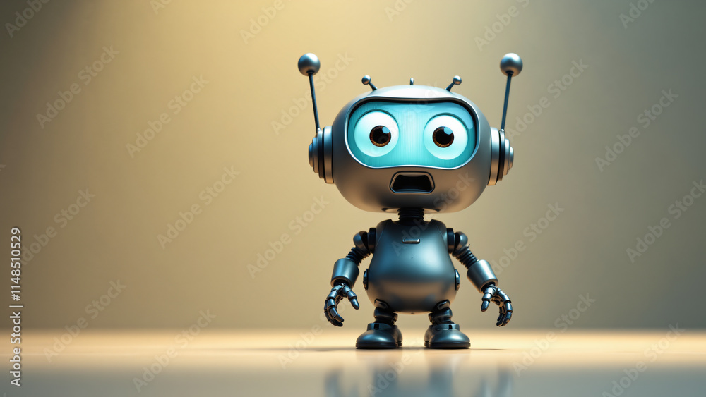 This charming blue robot features large expressive eyes and a friendly demeanor, perfect for kids. This charming blue robot features large expressive eyes and a friendly demeanor, perfect for kids.