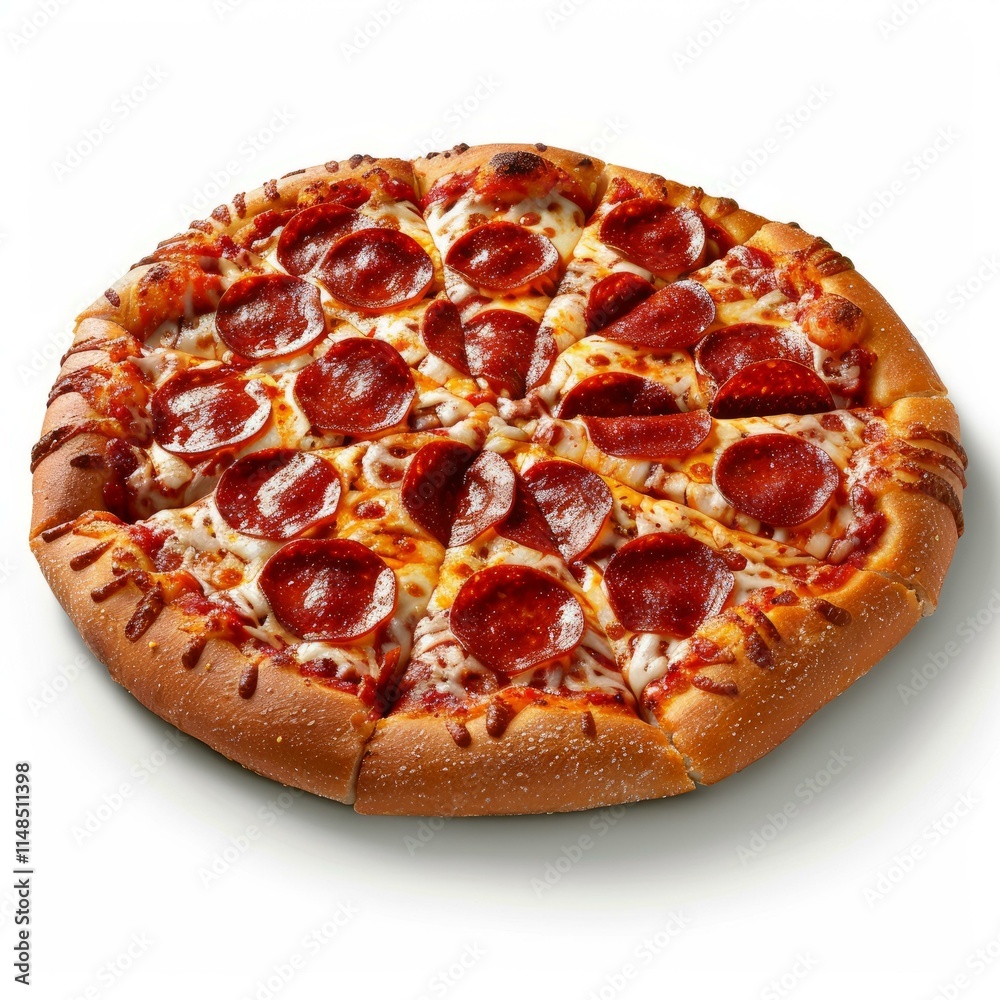 Delicious pepperoni pizza displayed on white background Delicious pepperoni pizza displayed on white background