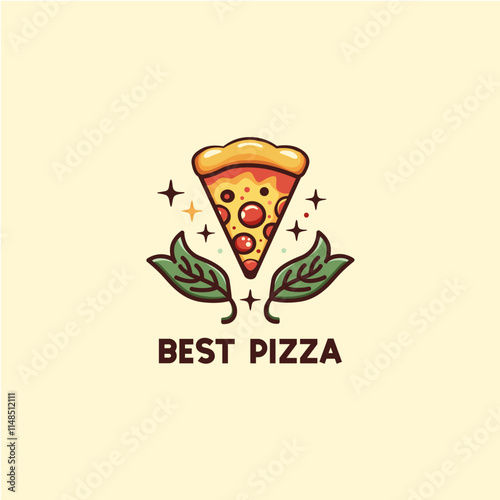 Vector logo in the form of a slice of pizza and green leaves