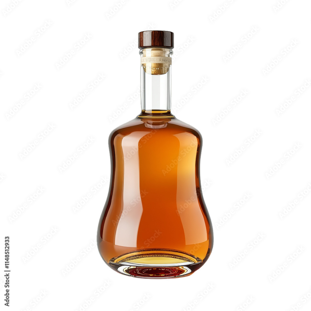 Clear glass whiskey bottle with gold liquid inside Clear glass whiskey bottle with gold liquid inside