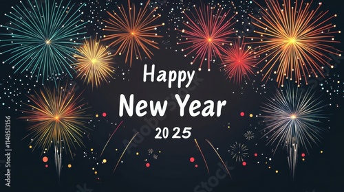 Happy New Year 2025: A Minimalist Firework Celebration on a Bold Black Canvas