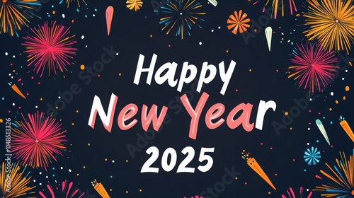 Happy New Year 2025: A Minimalist Firework Celebration on a Bold Black Canvas