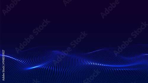 Futuristic wave of moving particles in dark space. Modern big data technologies. Vector illustration.
