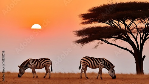 Zebras herd on savanna at sunset 4k image