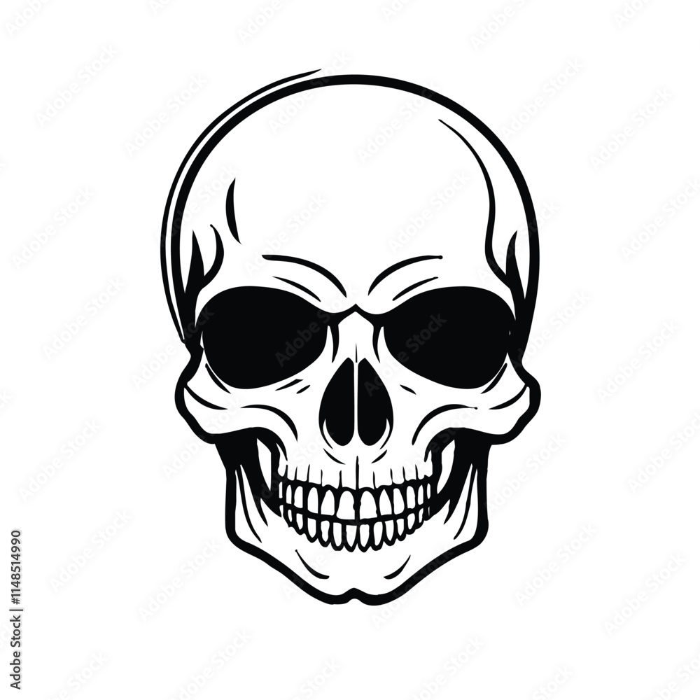  Black and white vector image of a human skull