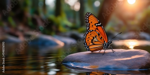 Beautiful butterfly & flower in the garden photo