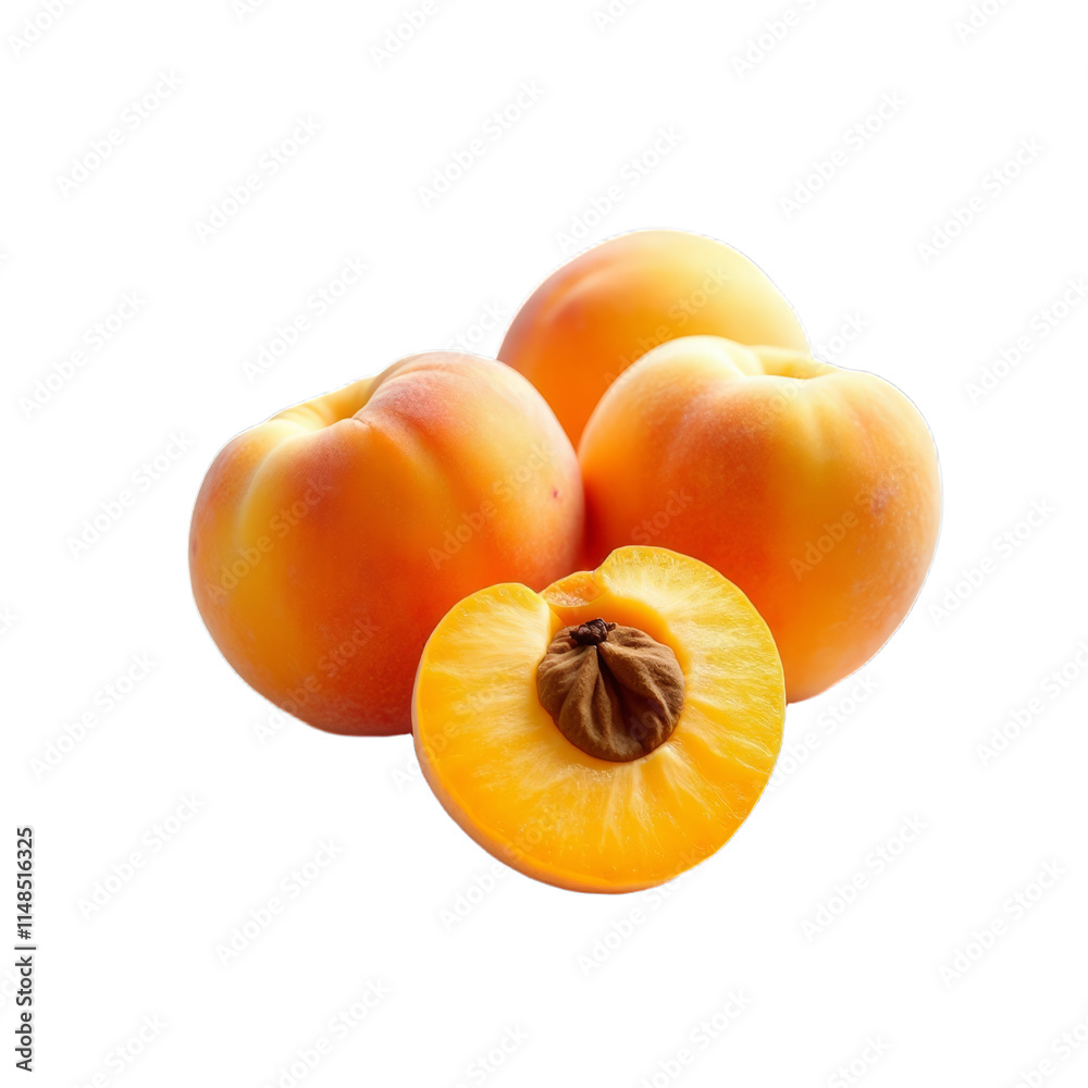 Peaches in a dark background with one peeled and showing pit Peaches in a dark background with one peeled and showing pit