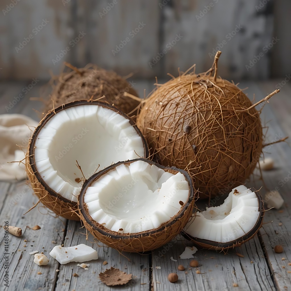 coconut on a wooden table