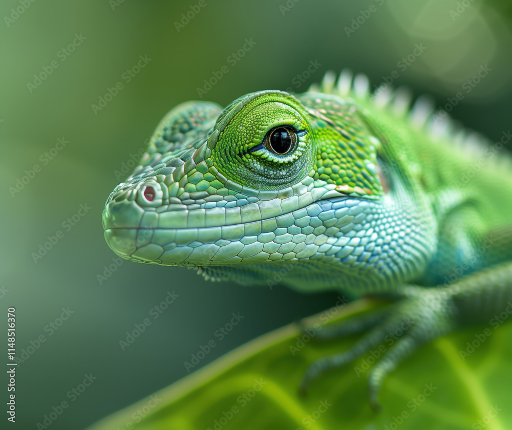 Vibrant Green Lizard Close-Up on Leaf, Perfect for Nature Photography Enthusiasts and Wildlife Publications Vibrant Green Lizard Close-Up on Leaf, Perfect for Nature Photography Enthusiasts and Wildlife Publications