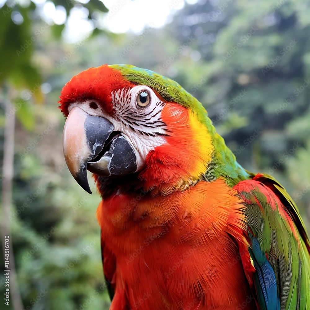 Obraz premium Vivid Scarlet Macaw Close-Up in a Lush Natural Habitat